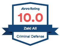 Avvo Rating 10.0 Zaki Ali Criminal Defense